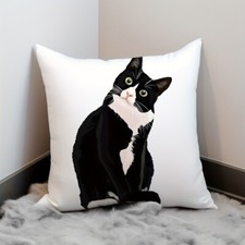 Cute Black Cat Throw Pillow Cover Stylish Graphic Pillowcase Insert Not Included