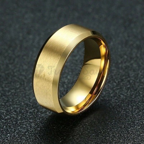 18K Gold Plated Titanium Steel Wedding Engagement Ring Band Unisex Fit Size 6-13 - Picture 68 of 120