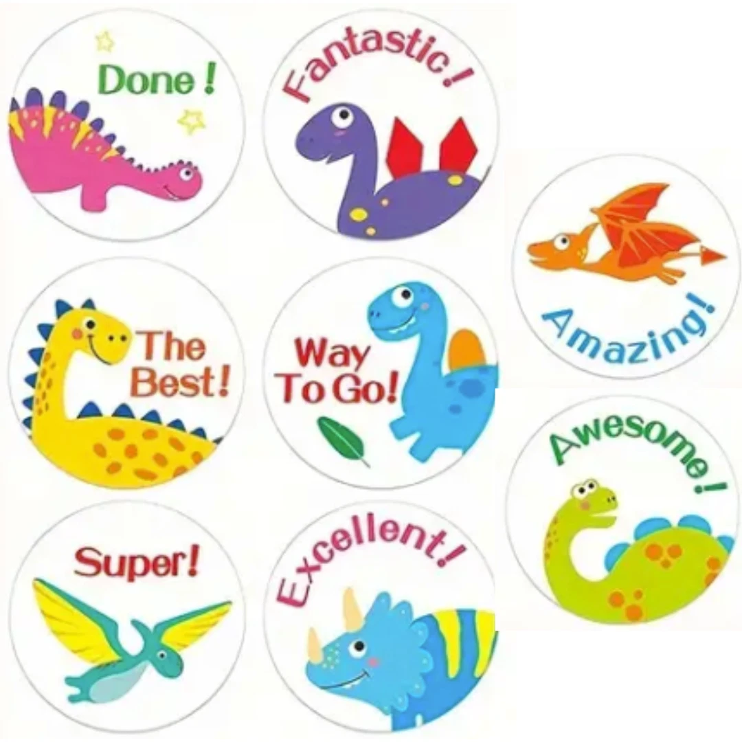 Dinosaur Reward Encouragement Stickers 2.5cm 50/100pc Teacher Kids Award Merit