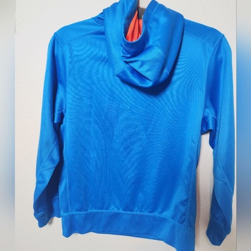 Nike Therma Fit Blue Orange Pullover Hoodie Big Kid's Unisex Large Swoosh Pocket - Picture 2 of 6