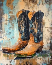 Brown Boots Western Cowboy Abstract AI Print 8x10 Museum Paper T52