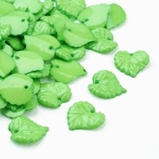 60 Acrylic Leaf Charms 15mm Opaque Green Plastic Leaves US Seller 1011