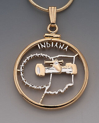 #2029 7//8/" diam. Hand Cut Idaho State Quarter Iowa Pendant /& Necklace