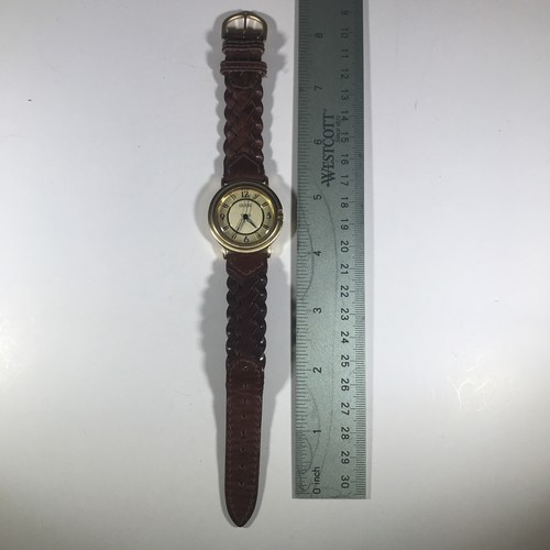 GUESS INC 1997 Gold Tone Quartz 33mm Watch Weaved Leather Band - Bild 10 von 12