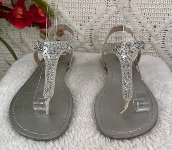 NEW BALANCE EXPRESS Sandali con cinturino a T con strass metallizzati argento taglia 8