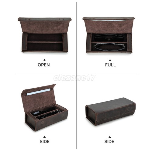 2/3/4/6/8 Slots Genuine Leather Eyeglasses Case Sunglasses Display Storage Box - Picture 16 of 28
