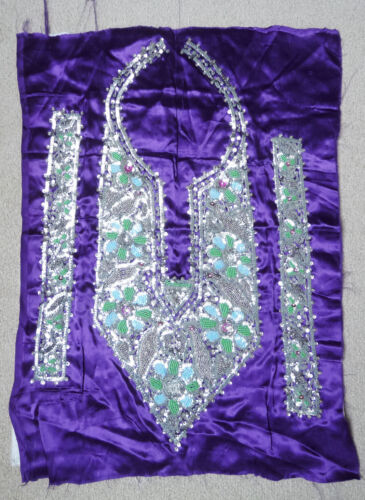 Handworked Indian embroidery, sequins, beads on purple satin. Neck piece & cuffs