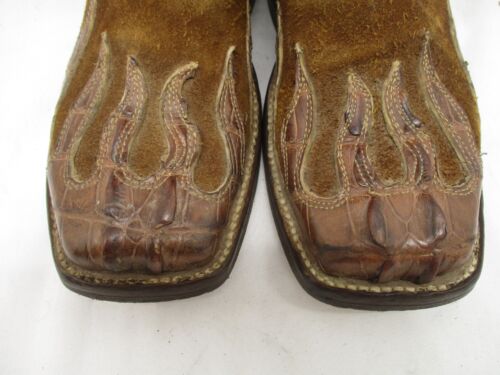 Custom Made Womens Brown Blue Suede Leather Square Toe Cowboy Boots Size 5.5 - Picture 3 of 15