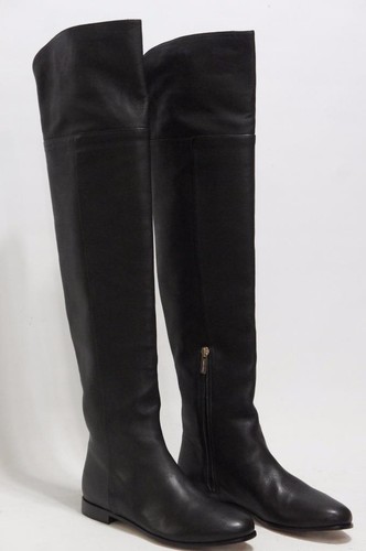 BOTAS JIMMY CHOO MITTY NEGRO GRANO CUERO SOBRE LA RODILLA ZAPATOS 34/4 $1395 - Imagen 3 de 8