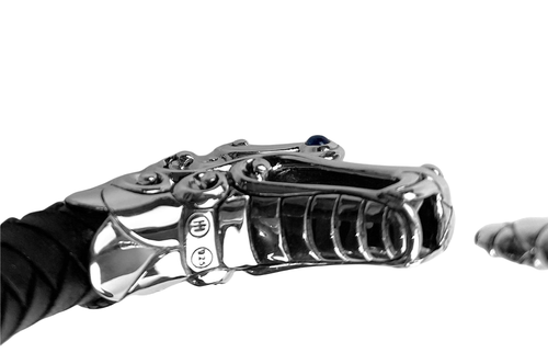 JOHN HARDY LEGENDS NAGA BLACK 10 mm LEATHER ST. SILVER FLEX BRACELET SZ M-L NEW - Picture 5 of 5