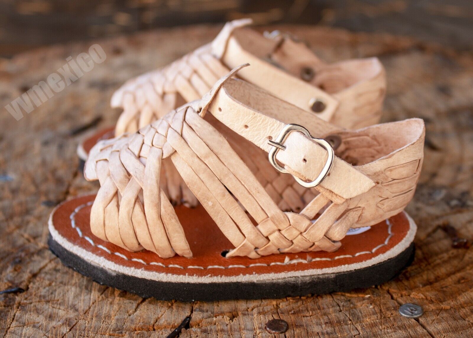 MEXICAN LEATHER UNISEX BABY TODDLER HUARACHES SANDALS - Picture 4 of 5