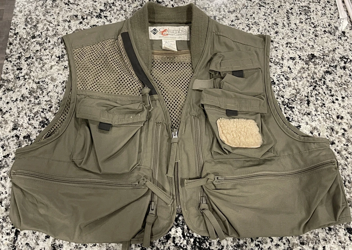 Vintage Columbia Men's Large Fishing Utility Vest Multi Pocket Olive Drab  Green