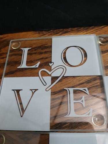 Mirrored Coasters Set of 4 Frosted With The Letters LOVE - Picture 5 of 6