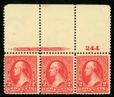 USA 1895 Washington 2¢ Carmine Scott # 267 Inscription Plate Number MNH J37