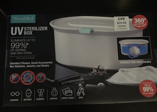 NuvoMed UV Sterilizer Box, Eliminates Up To 99% Of Germs & Bacteria NEW In Box