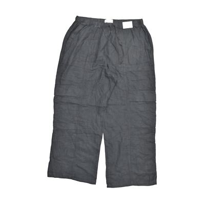 NEW Abercrombie & Fitch Tia Booth Black Linen Blend Cargo Pants L Baggy High Ris