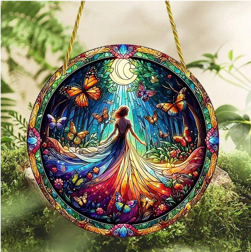 Acrylic Butterfly Girl Suncatcher, Stained Glass Look, Colorful, Great Gift - Picture 3 of 7