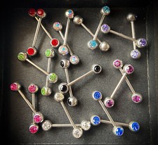 PAIR Front Facing Double Gem Nipple Ring Barbell Steel 14g Piercing Body Jewelry