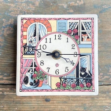 Vintage SANTA BARBARA CERAMIC DESIGN Clock - Kitties in Windows 1996