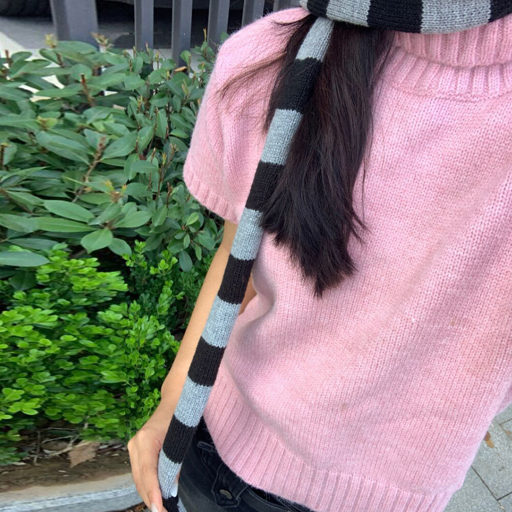 Y2K Skinny Scarf Stripe Long Thin Slinky Vintage Knit Scarf