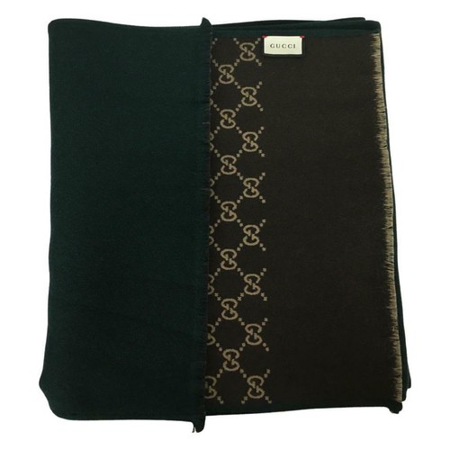 Gucci Women's Scarf Double Sided Green Other Side Brown Beige Monogram GG DM12 - Picture 5 of 12