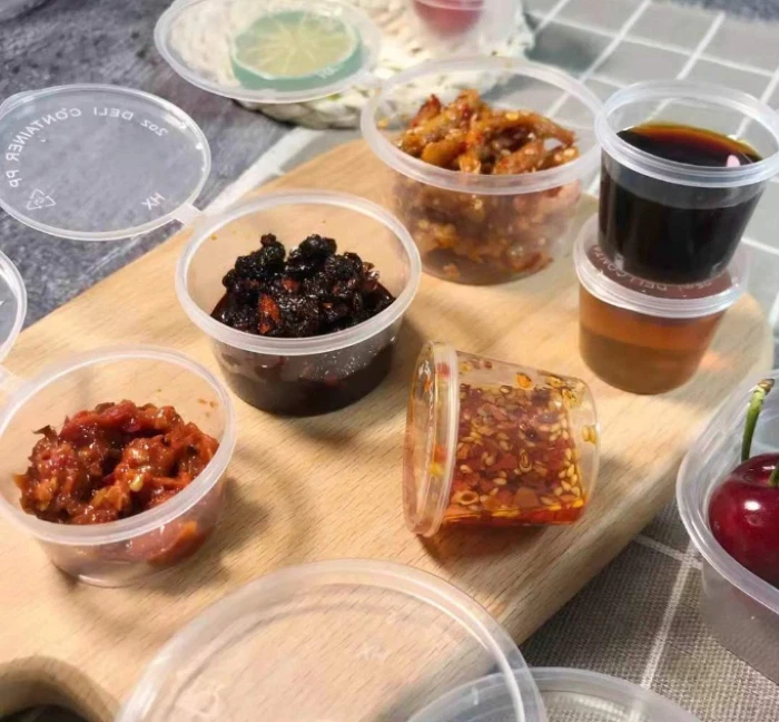 100 x 1oz and 100 x 2oz Disposable Sauce Pots with Hinged Lids Food Containers - Image 3 of 4