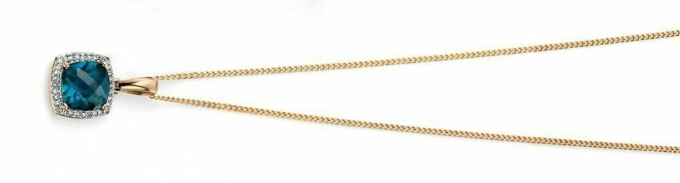 Londres Topacio Azul&Diamante Colgante Oro Amarillo 375 Contraste Nuevo en Caja - Imagen 2 de 3