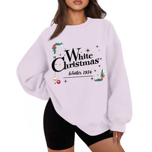 Women's Casual Fashion Long Sleeve Christmas Print Round Neck Sweatshirt Top - Picture 5 of 51