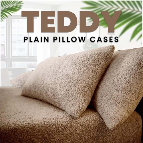 Teddy Fleece Pair of Pillow case Plain Thermal Warm Cosy 50cm x 75cm House Wife - Picture 27 of 74