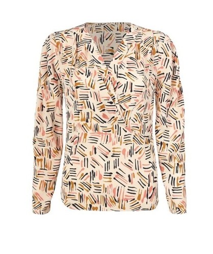 Marni, Cabi Marni Blouse Top Medium V-Neck Chiffon Boho Career Beige Abstract Art