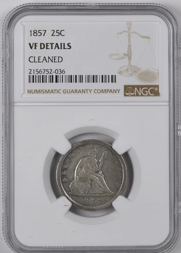1857  Liberty Seated Quarter / 25C / NGC / VF Details