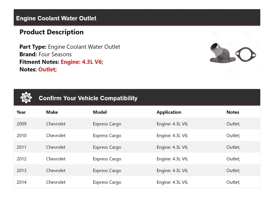 适用于 2009 - 2014 年雪佛兰 Express 货物发动机冷却水插座 2010 年 4 季 — 第 2/4 张图片