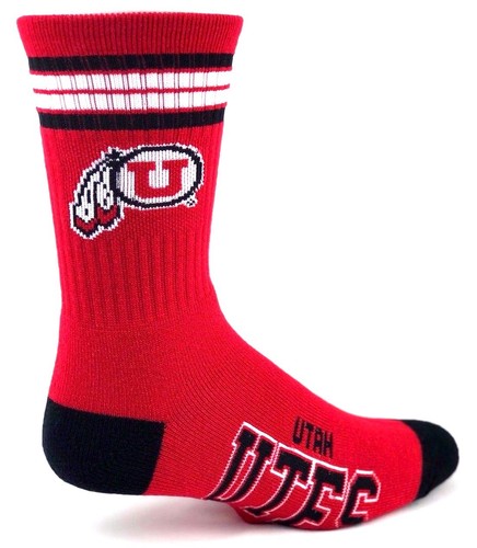 Utah Utes Four Stripe Red & Black Deuce Crew Socks - Picture 3 of 3