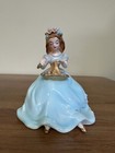 Rare Josef Originals Woman Series Mother Holding Basket Flowers 6" Blue Dress