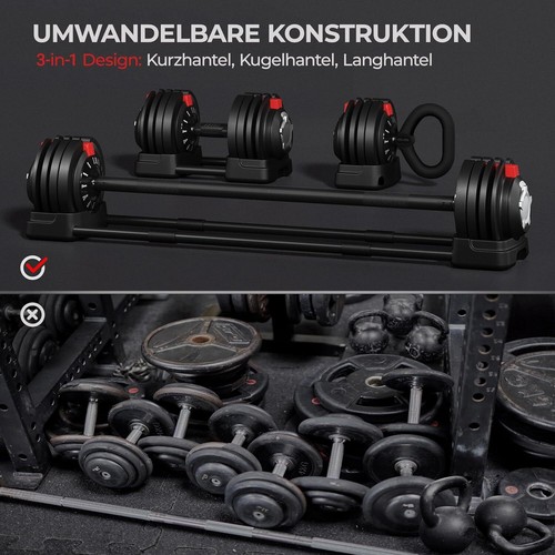 3-in-1 Verstellbare Hanteln aus Kurzhantel & Kugelhantel & Langhantel Hantel-Set - Bild 41 von 41