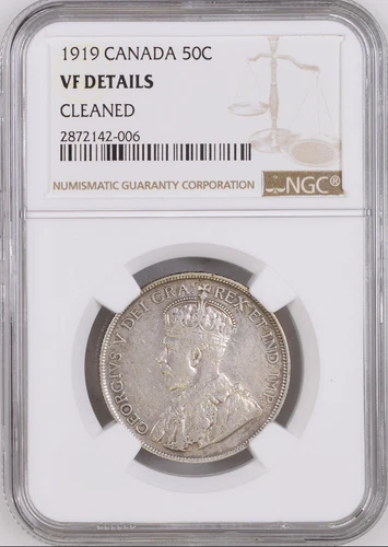 :1919 50C HALF DOLLAR GEORGE-V CANADA KM#-25 NGC VF-DETAILS 