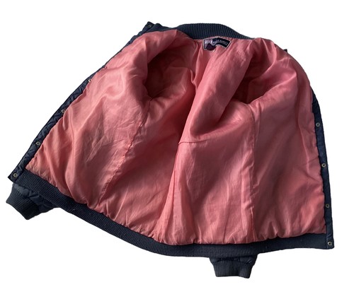 VTG 80's Steve & Barry's Girls Puffer Jacket Coat Navy Blue Pink Stripes XL - Picture 3 of 4