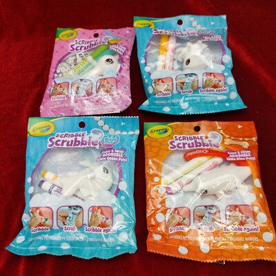 4x Crayola Scribble Scrubbie Lot Washable Pet Figurines Ocean Dinosaur & Pet