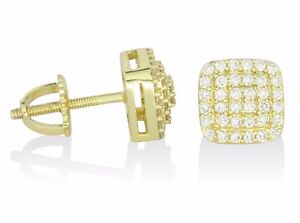 8mm studs 14k screw stud plated cz hop hip earrings mens square gold