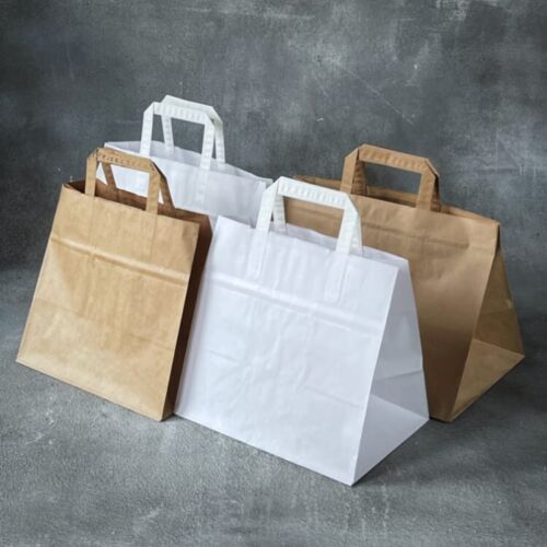 Brown & White Kraft Paper Bags SOS Food Carrier Bags With Handles Party Takeaway - Picture 3 of 6