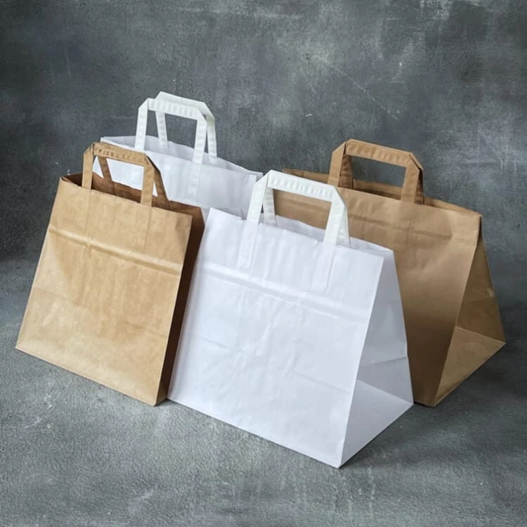 Brown & White Kraft Paper Bags SOS Food Carrier Bags With Handles Party Takeaway - Image 3 of 4