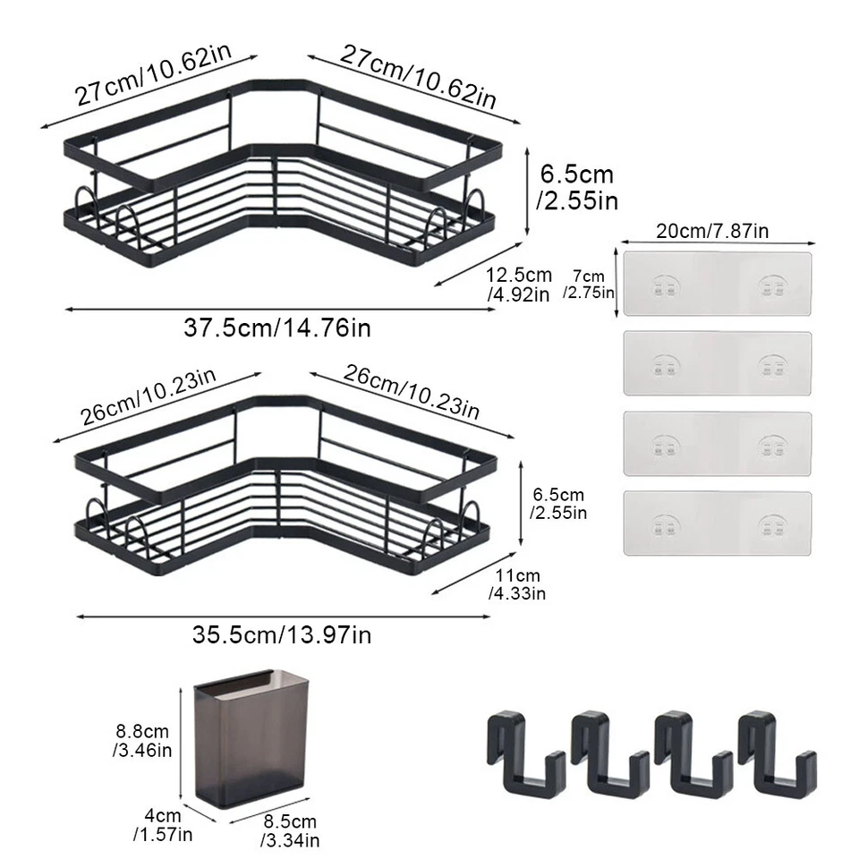 Mensola bagno telescopica 2 ripiani acciaio inox angolo doccia mensola angolare senza*foratura+ - Immagine 3 di 4
