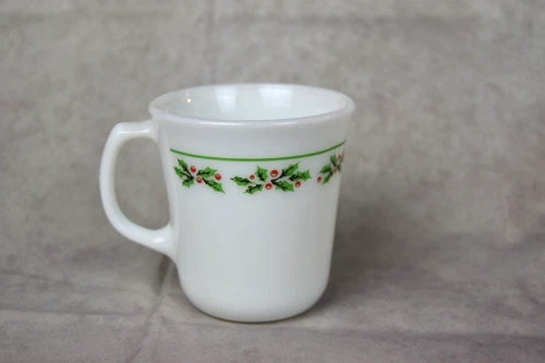 Vintage Corelle “Holly Days” by Corning D-Handle Milk Glass Coffee Cup Christmas