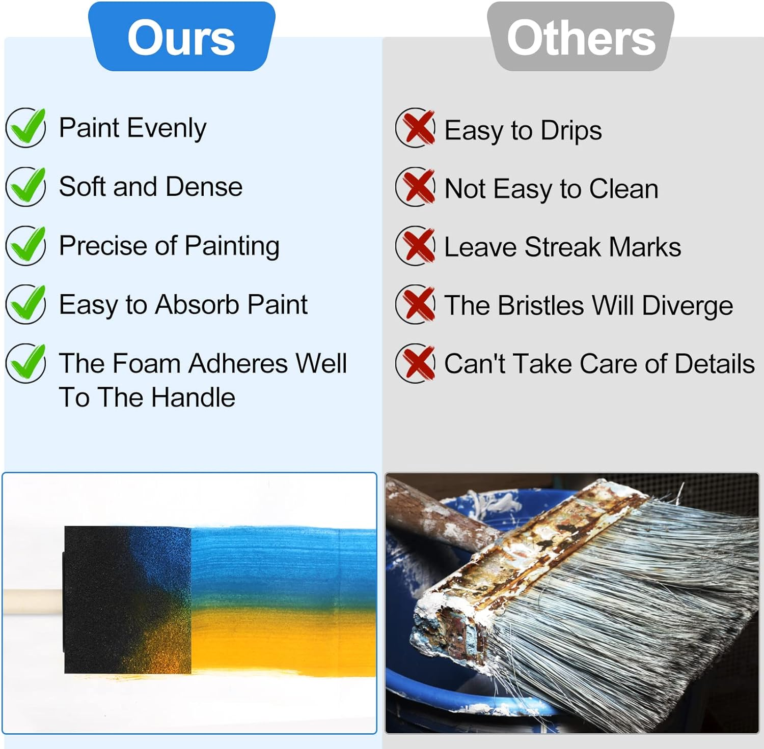 24 Pcs Foam Paint Brushes, Wood Handle Sponge Brushes for Painting