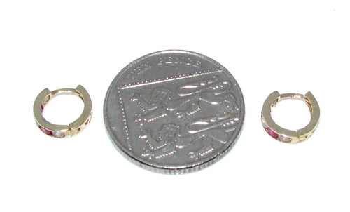 Orecchini Cuff In Oro Giallo 14 Carati Con Pietre Rosa E Trasparenti - Foto 7 di 8