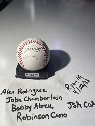 🔥RARE Alex Rodriguez, Chamberlain, Cano, B Abreu Signed Baseball NY Yankees JSA - Picture 3 of 4