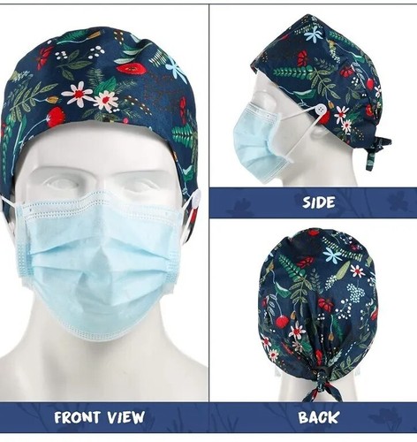 GEYOGA Floral Blue Scrub Cap Doctor Nurse Bouffant Hat Adjustable Head Cover - Bild 4 von 7