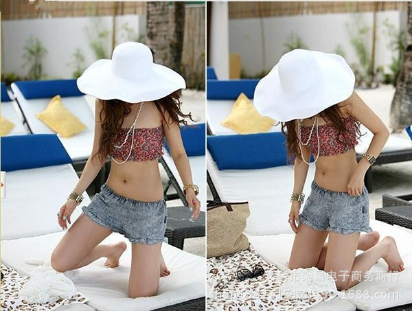 Wide Brim Straw Hat Foldable Beach Hat  Women  Bowknot Decor Floppy Cap Women