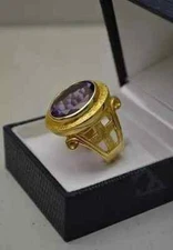 Men's Bishop Ring 4 Ct Oval Lab Ceated Purple Amethyst 14K Yellow Gold Plated