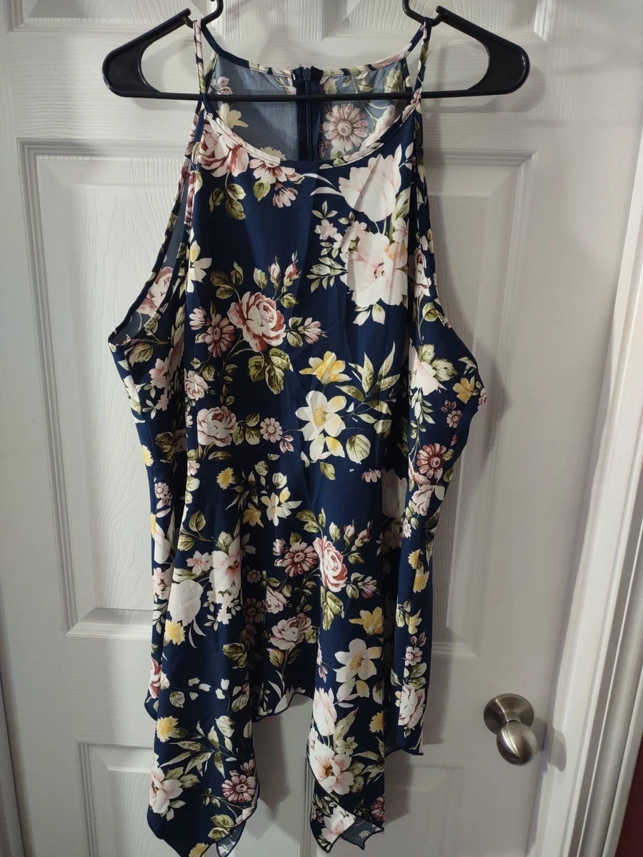 Shein Curve Dress Plus Size 2XL Blue Multicolor Floral Sleeveless